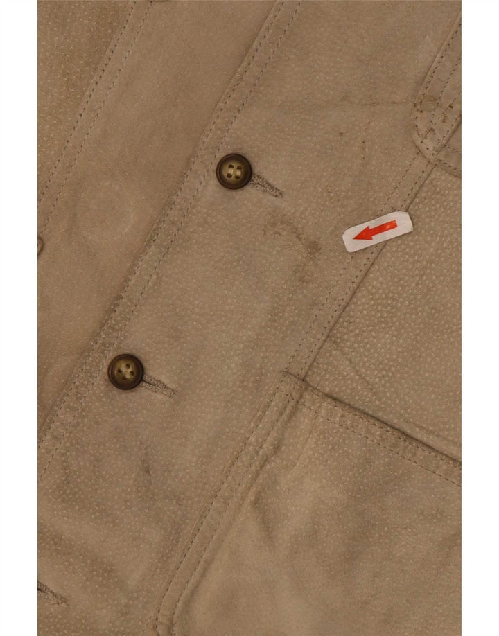 Colete utilitário masculino vintage em camurça IT 48 couro bege médio