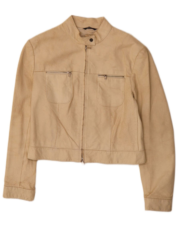 Donna Pelle Womens Crop Leather Jacket IT 44 Medium Beige