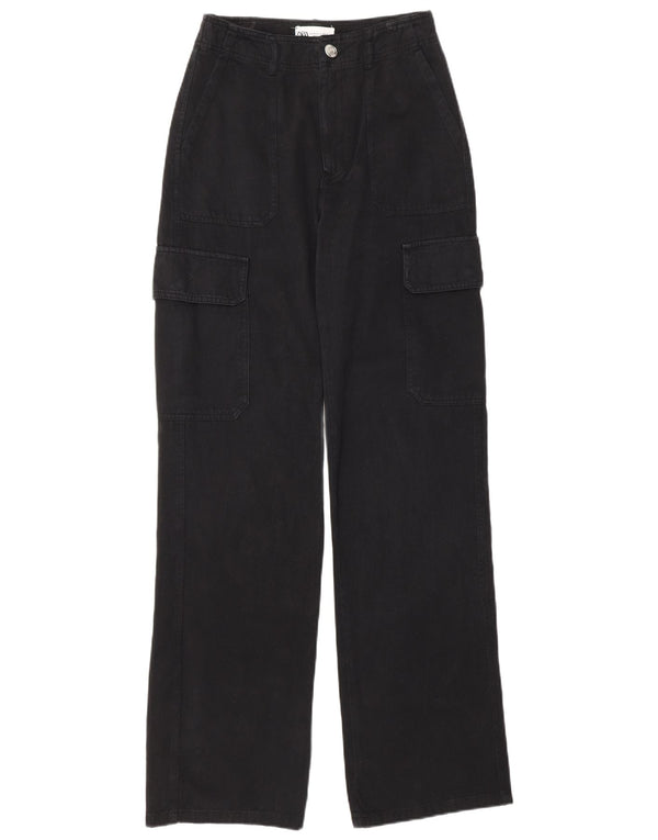 Zara Dame Loose Fit Cargo Bukser EU 32 2XS W22 L32 Sort Bomuld