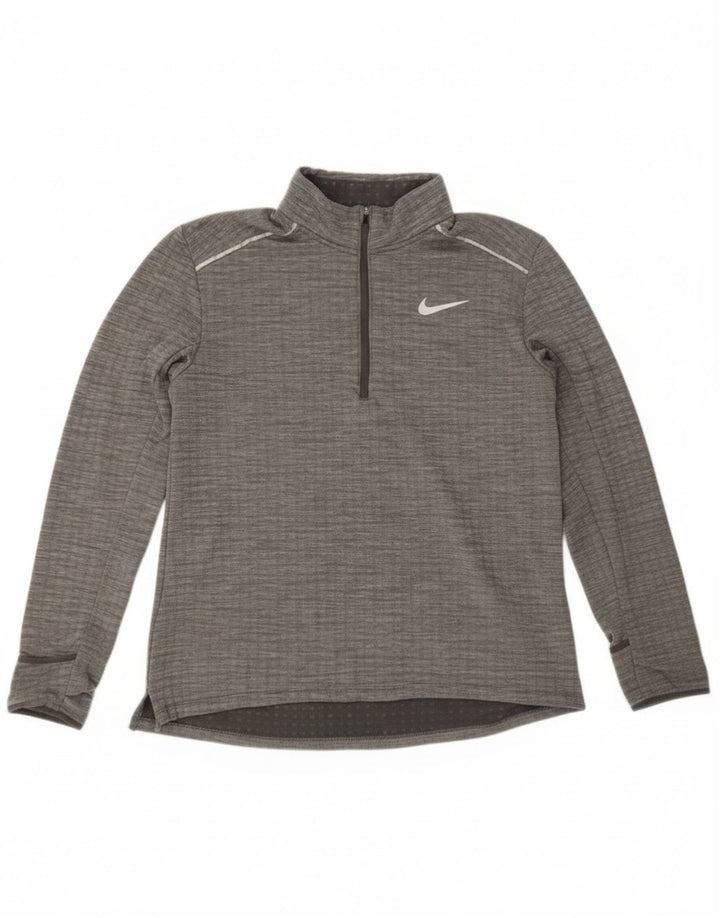 Nike Pullover med lynlås til mænd til mænd, træningsdragt, stor grå flækket polyester
