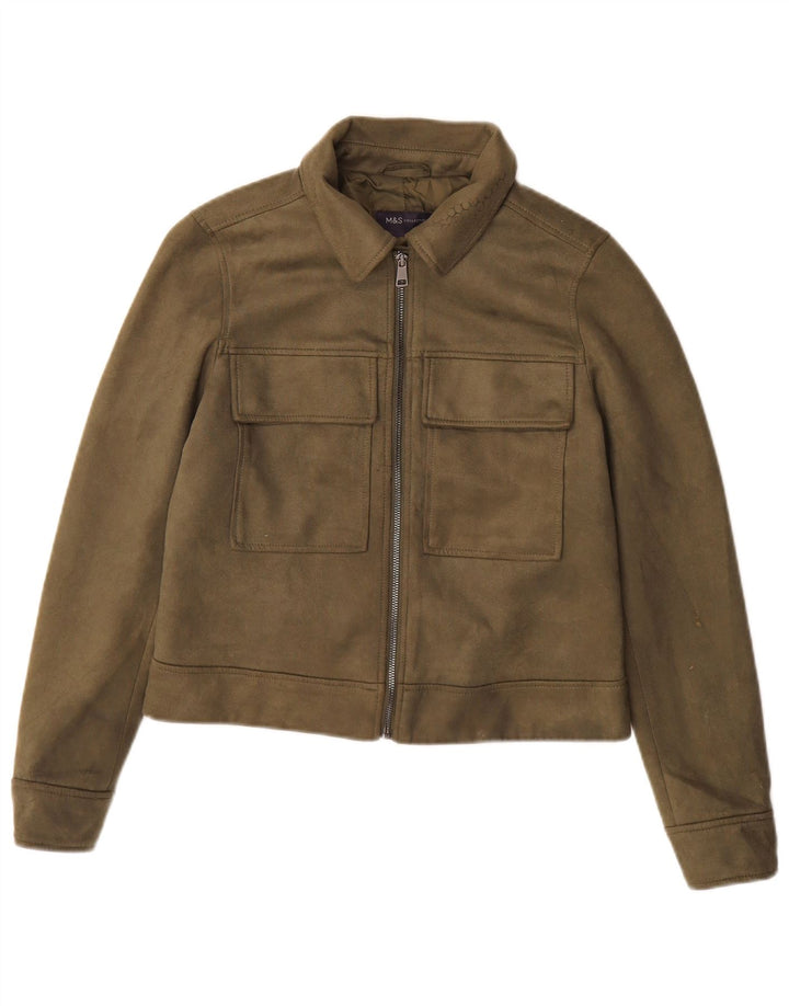 Marks & Spencer Womens Bomber Jacket UK 10 Small Khaki Polyester