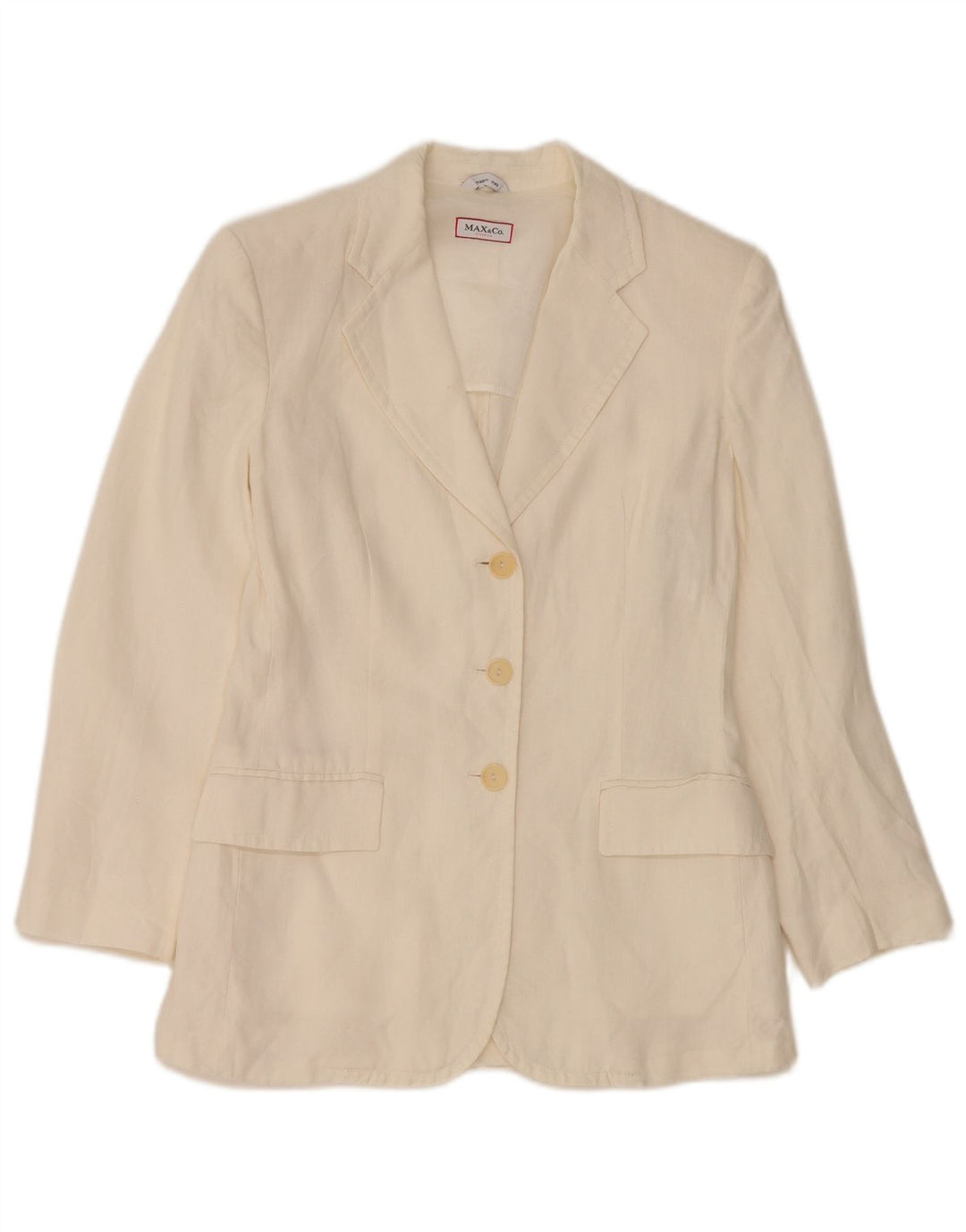 Max & Co. Damen-Blazerjacke mit 3 Knöpfen, Gr. 8, Größe S, Weiß, Leinen