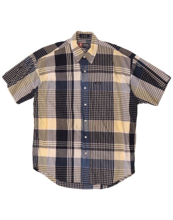 Chaps Ralph Lauren Mens Short Sleeve Shirt Large Navy Blue Plaid Cotton