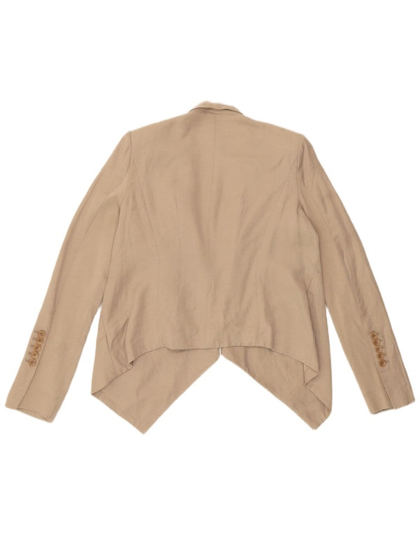 BCBGMAXAZRIA Chaqueta tipo blazer abierta asimétrica para mujer UK 6 XS Rayón beige