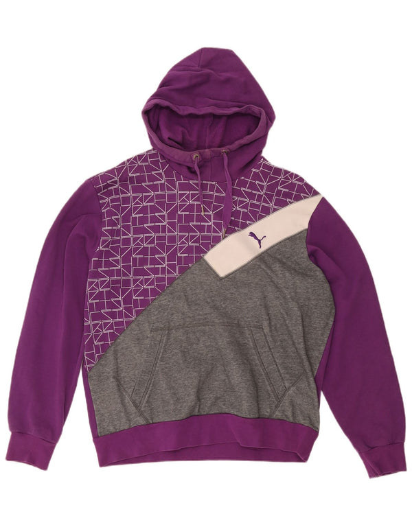 Puma Mens Graphic Hoodie Jumper Large Purple Colourblock Cotton