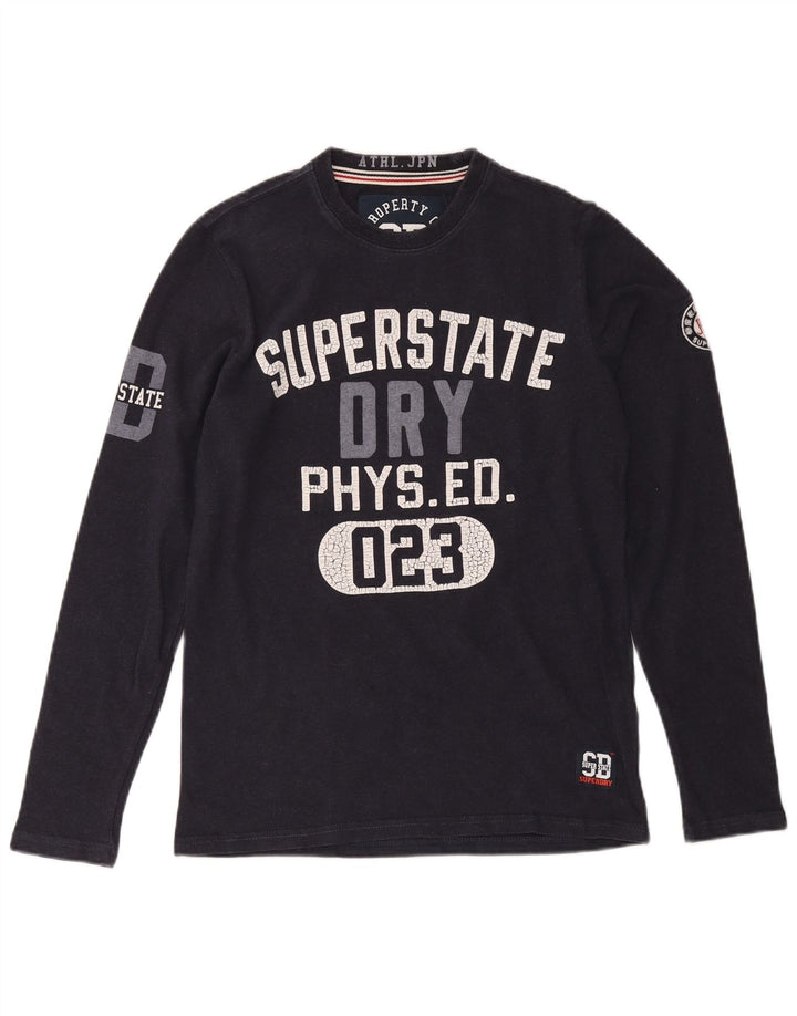 Superdry Mens Graphic Top Long Sleeve Small Navy Blue Cotton