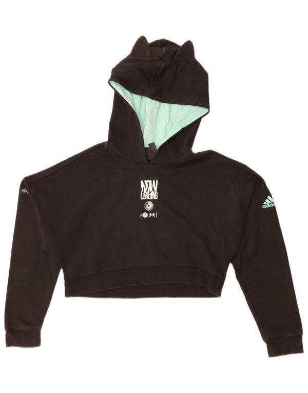 Adidas Girls Graphic Crop Hoodie Jumper 11-12 år Sort Bomuld