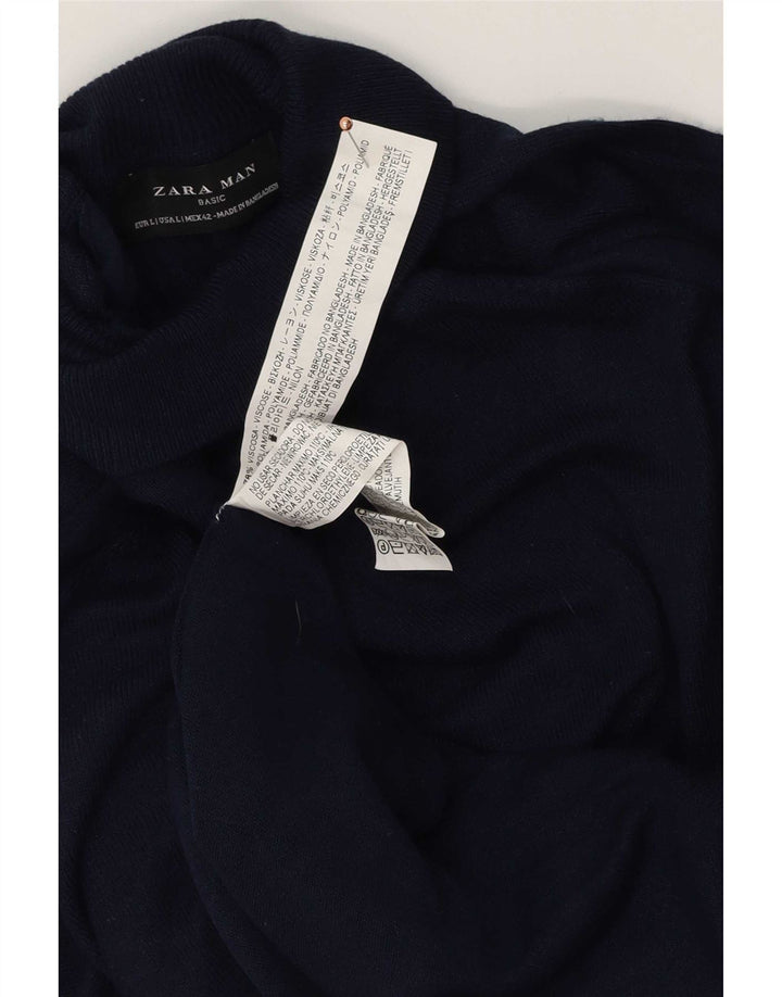 Zara Pull Col Roulé Homme Large Bleu Marine Viscose