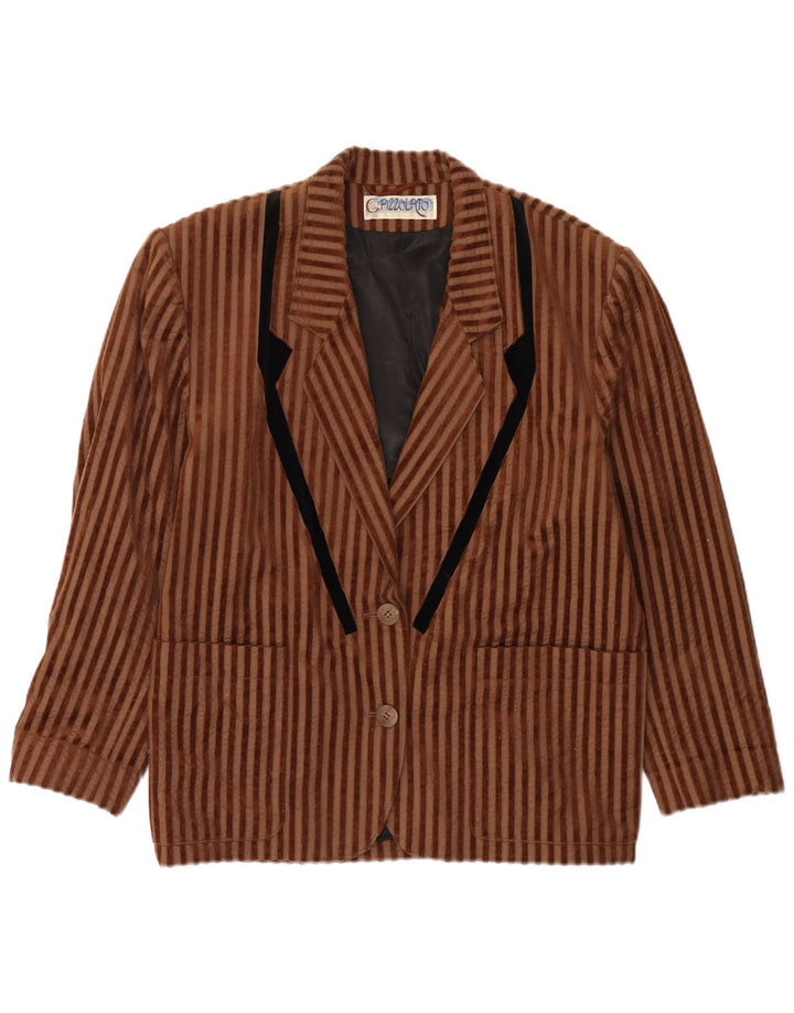 Vintage Womens 2 Button Oversized Blazer Jacket EU 40 Medium Brown Striped