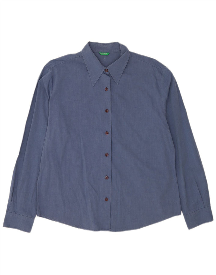 Benetton Womens Shirt UK 16 Large Navy Blue Cotton