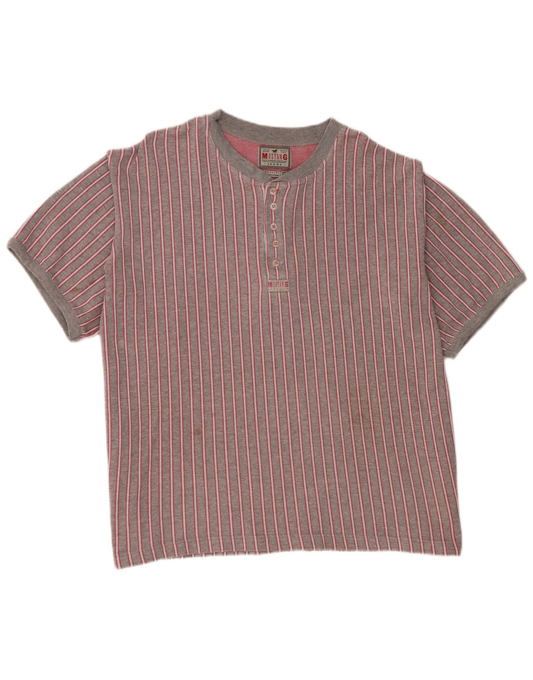 Mustang Mens T-Shirt Top XL Grey Striped Cotton