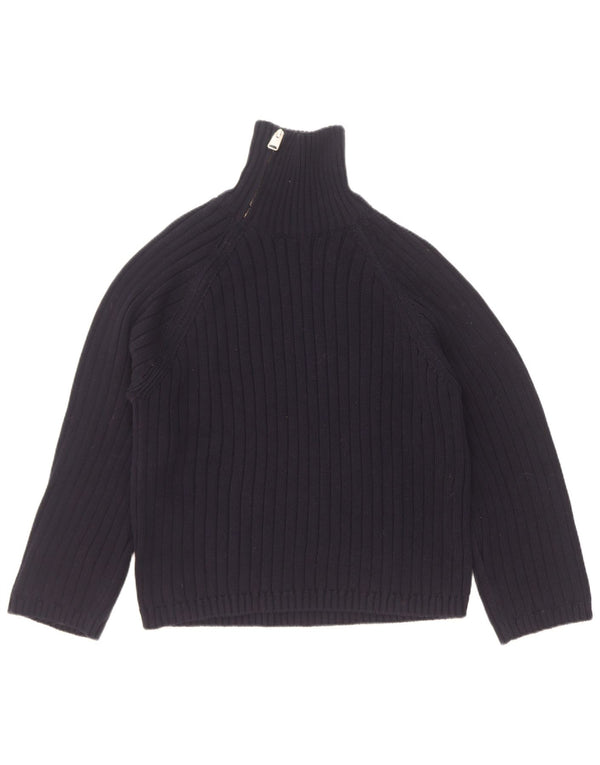 Zara Dame Oversized Zip Neck Jumper Sweater UK 10 Small Navy Blue Bomuld