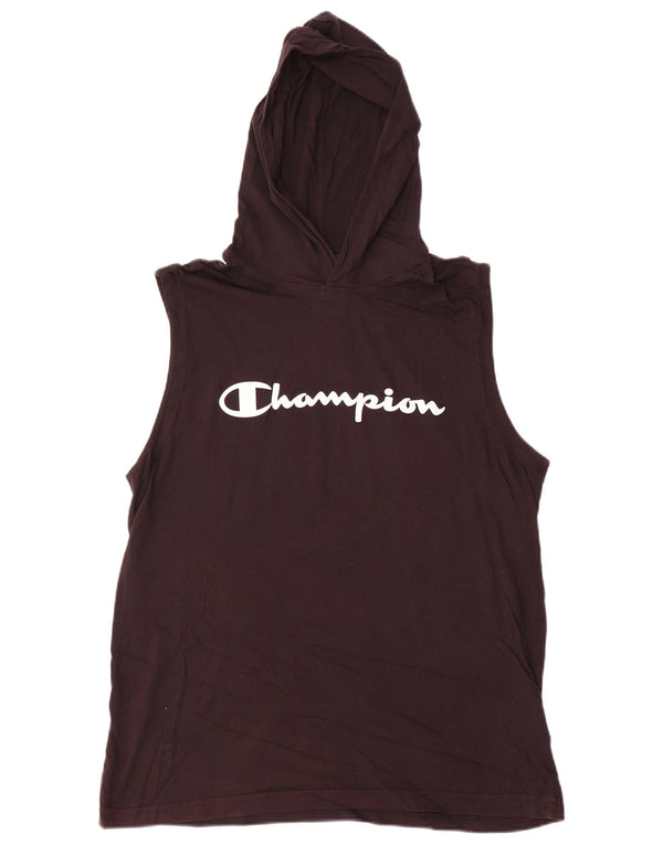 Champion Mens Hooded Vest Top Large Black Cotton