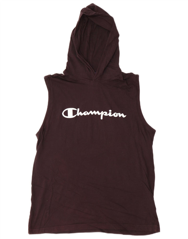 Champion Mens Hooded Vest Top Large Black Cotton