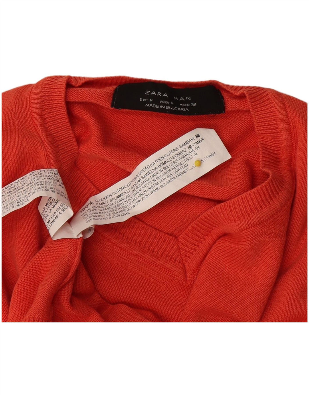 Maglione Zara da uomo con scollo a V in cotone rosso medio