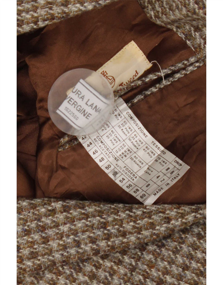 Giacca blazer da uomo a 2 bottoni Harris Tweed UK 42 XL pied de poule marrone