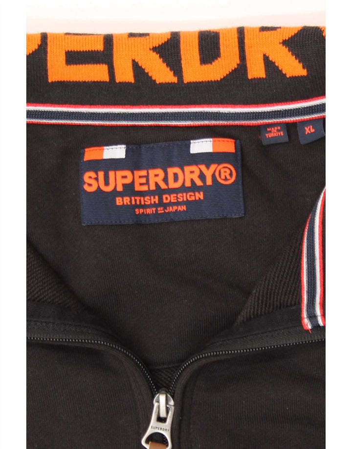 Superdry Mens Zip Neck Jumper Sweater XL Black Cotton