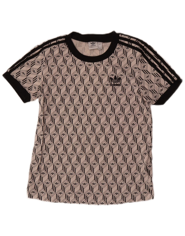 Adidas Dame Grafisk T-Shirt Top UK 10 Small Off White Bomuld