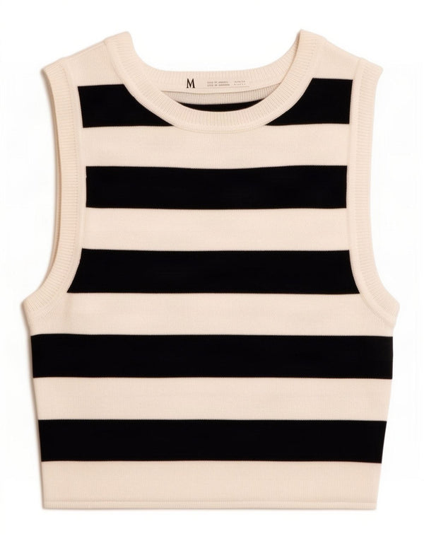 Zara Womens Crop Vest Top UK 8 Lille hvid stribet viskose