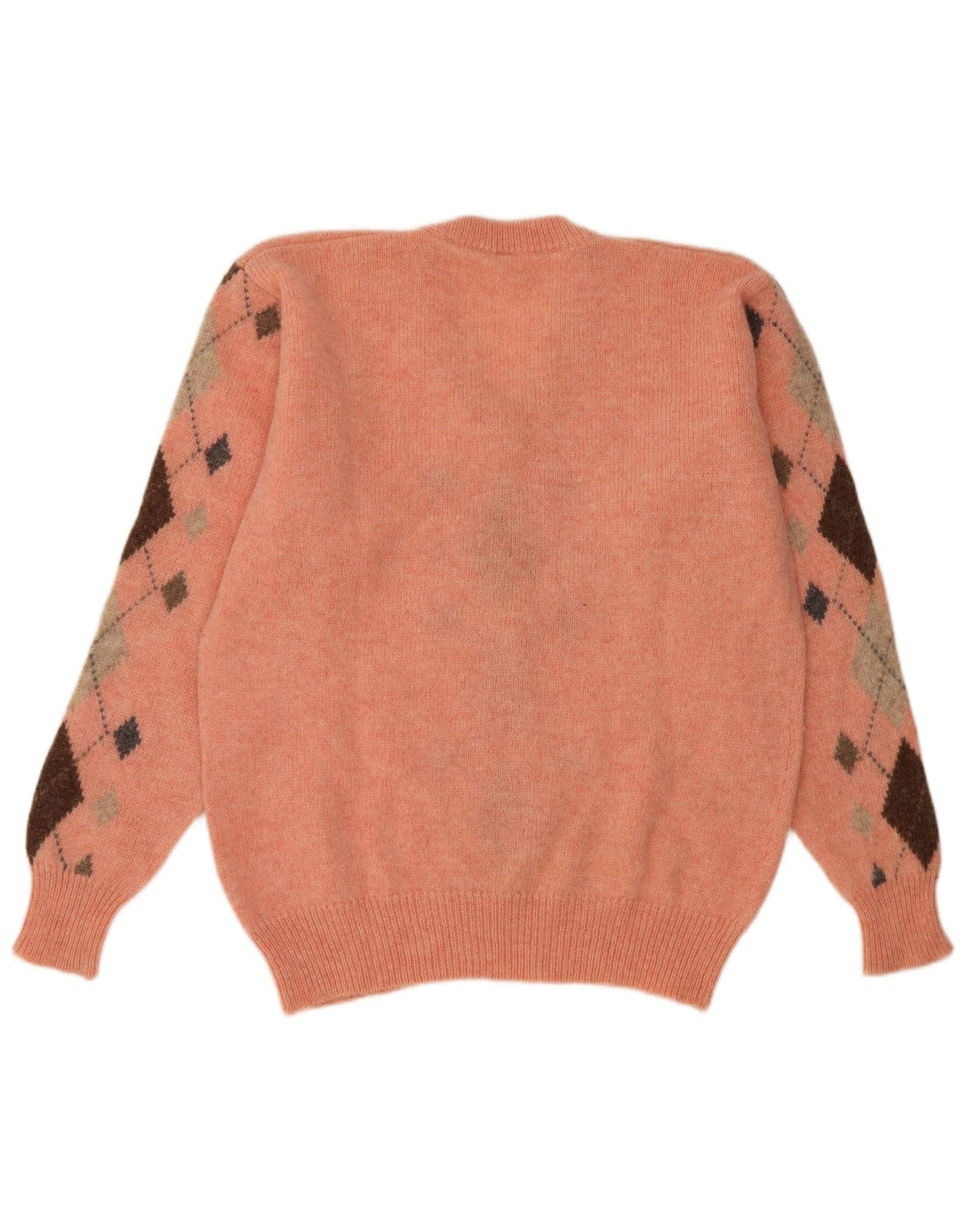 Vintage Mens V-Neck Jumper Sweater Large Orange Argyle/Diamond