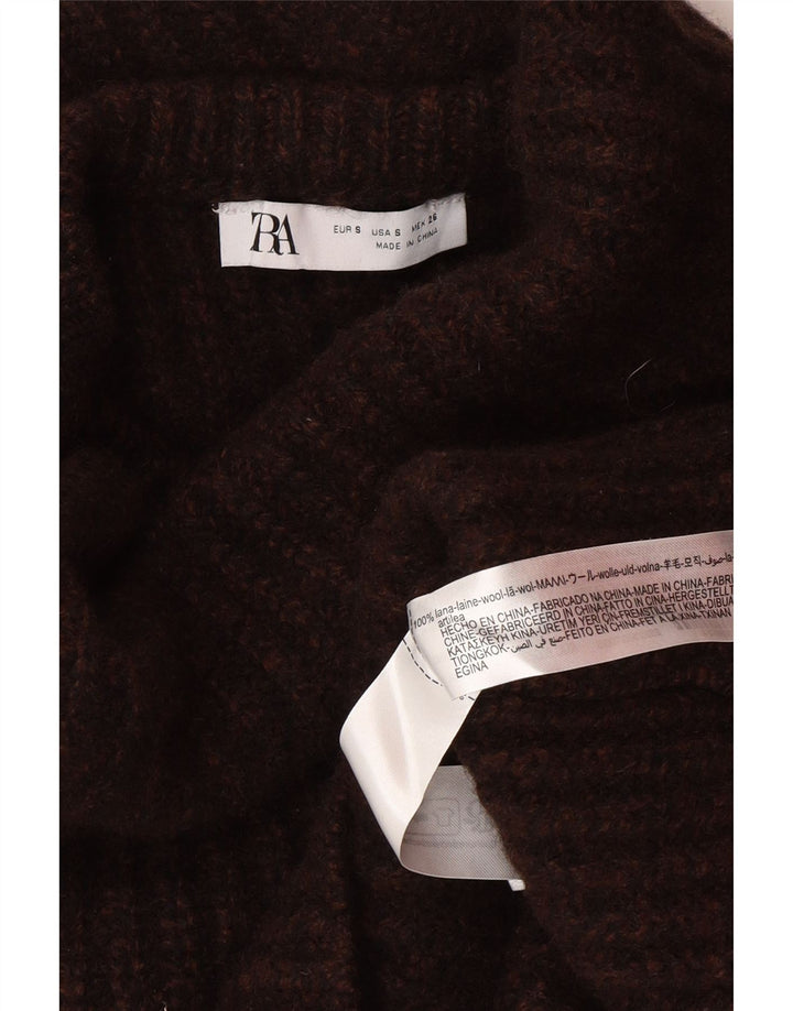 Zara Womens Oversized Roll Neck Jumper Sweater UK 10 Small Brown Wool