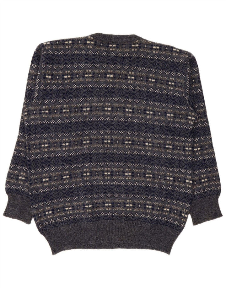 Silvy Mens Crew Neck Jumper Sweater IT 50 Medium Navy Blue Fair Isle