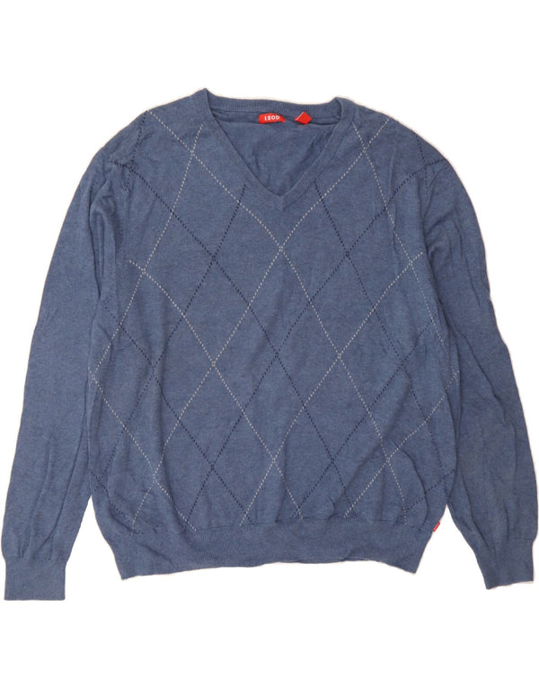 IZOD Herre V-hals sweater 2XL Blå Argyle/Diamant Bomuld