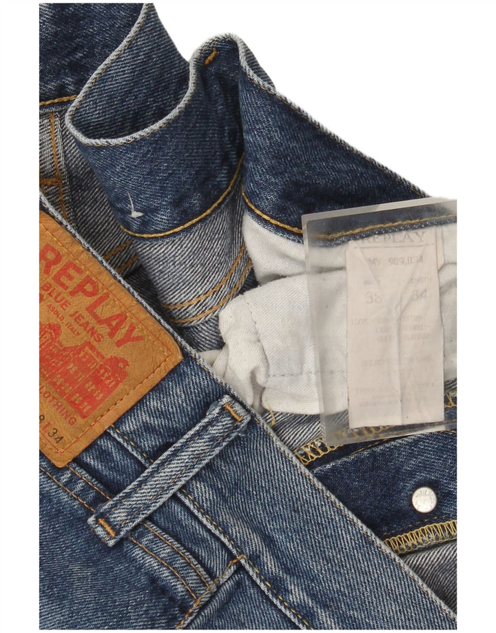Replay Mens Straight Jeans W38 L30 Blue Cotton