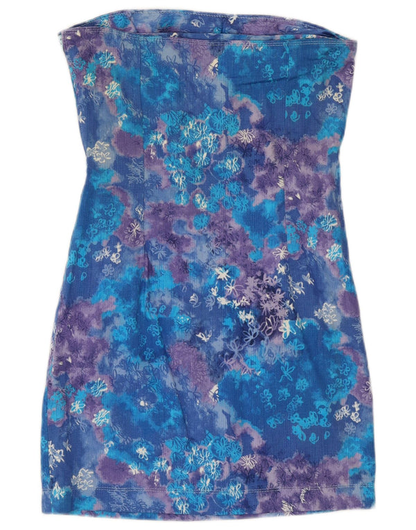 Vintage Damen Trägerloses Kleid UK 10 Small Blue Floral Festival