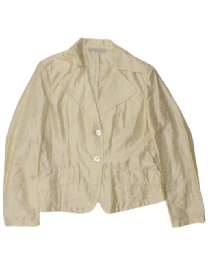 Vintage mujer 2 botones Blazer chaqueta IT 44 seda amarilla media