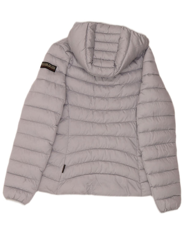 Napapijri Womens Geographic Hooded Padded Jacket UK 14 Medium Grey