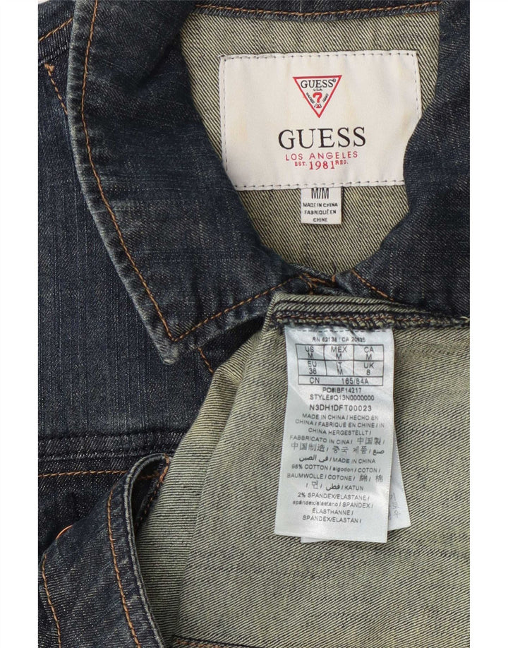 Guess Dame Denim Jacket UK 8 Small Navy Blue Cotton