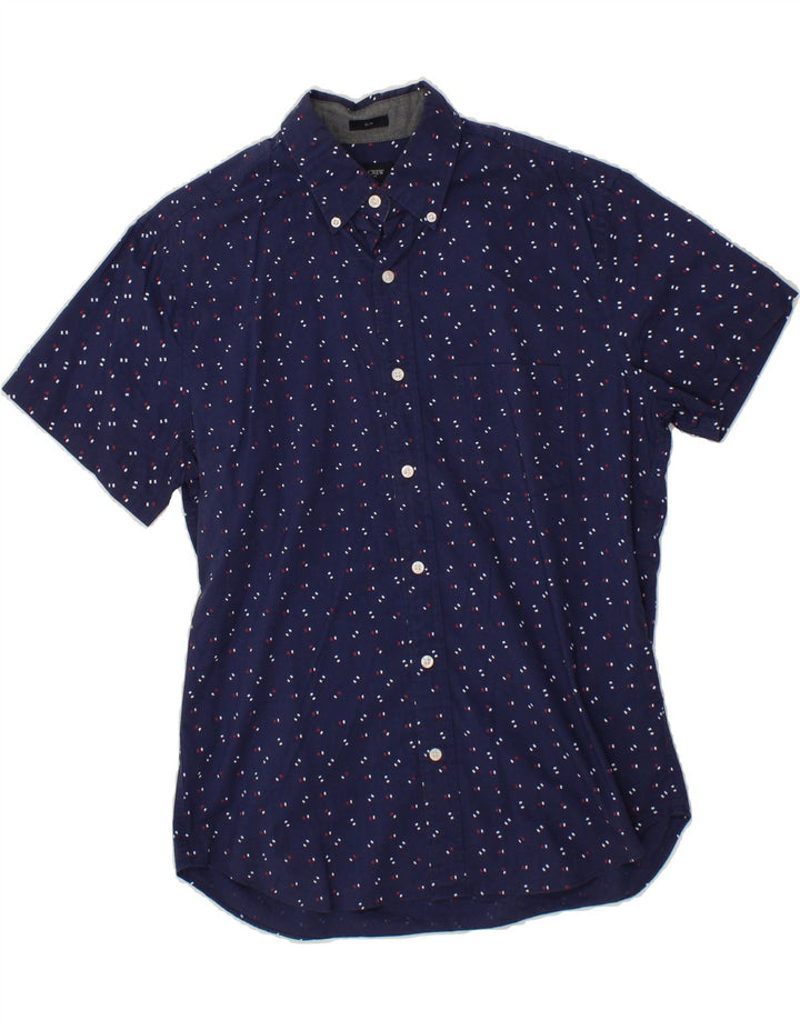 J. CREW Mens Short Sleeve Shirt Medium Navy Blue Spotted Cotton Vintage J. Crew and Second-Hand J. Crew from Messina Hembry 
