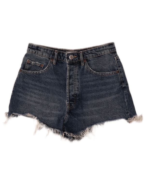 Zara Womens High Waist Denim Hot Pants EU 38 Small W28 Blue Cotton