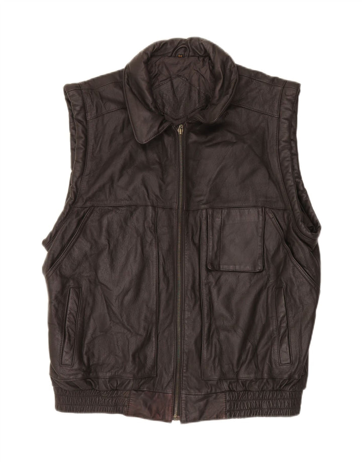 PRINCE Mens Leather Gilet IT 54 2XL Black Leather