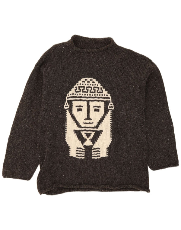 Vintage Herre grafisk skildpaddehals sweater Medium Grey Flecked Aztec