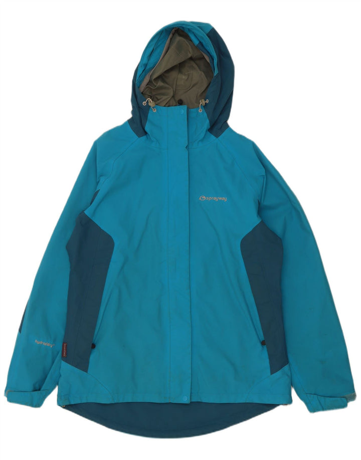Sprayway Womens Hooded Rain Jacket UK 12 Medium Blue Colourblock Polyamide