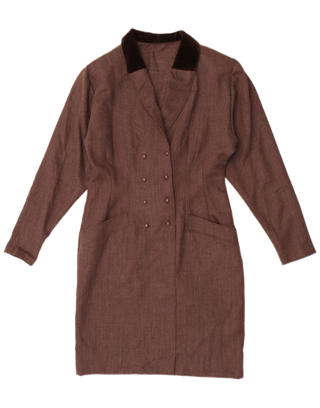 Vintage Womens Shirt Dress UK 12 Medium  Brown Wool