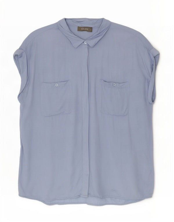 Oasis Womens Sleeveless Shirt Blouse UK 14 Large Blue Viscose