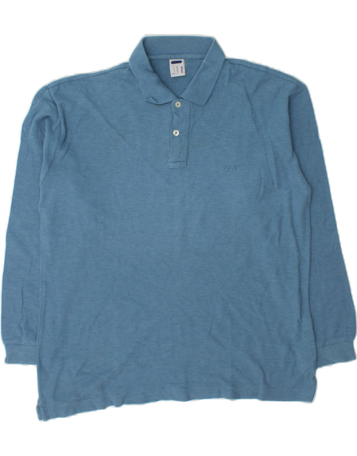 FILA Mens Long Sleeve Polo Shirt IT 50 Medium Blue Cotton Vintage Fila and Second-Hand Fila from Messina Hembry 