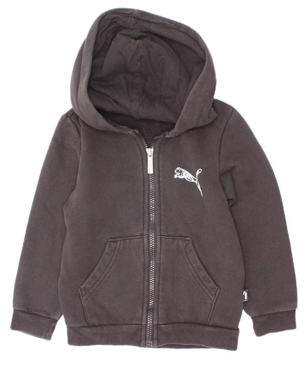 Puma Sudadera con capucha y cremallera gráfica para niños de 3 a 4 años, algodón negro