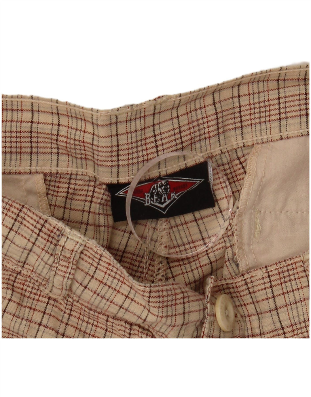 BEAR Mens Chino Shorts W38 XL  Beige Check Cotton