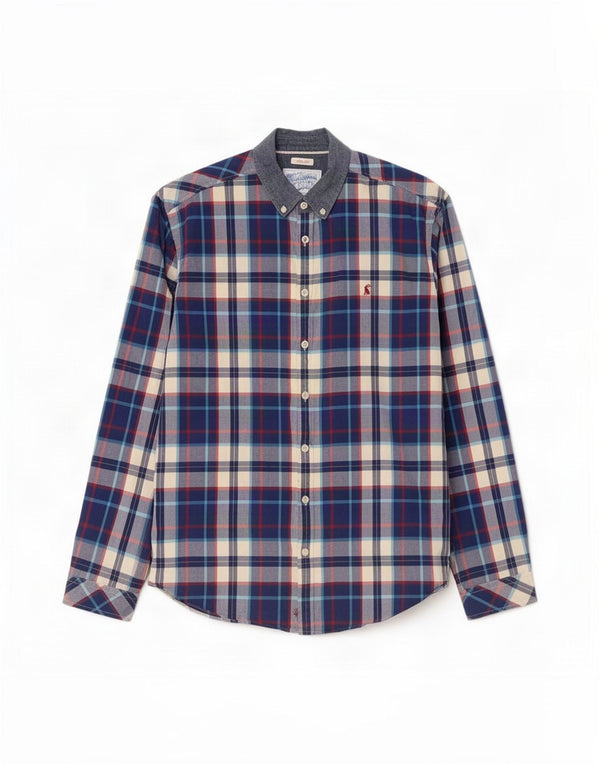 Camisa Joules Hombre Slim Fit Algodón A Cuadros Azul Grande