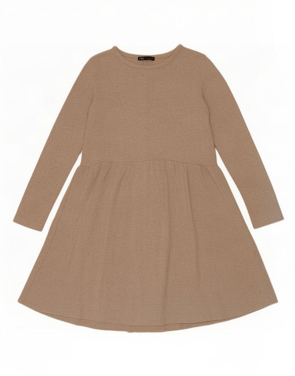 Zara Womens Long Sleeve Jumper Dress UK 10 Small Beige Flecked Polyester