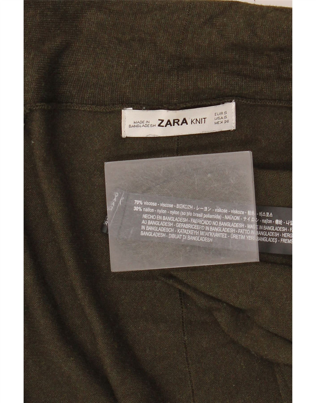 ZARA Womens Open Cardigan Sweater UK 10 Small Khaki Viscose