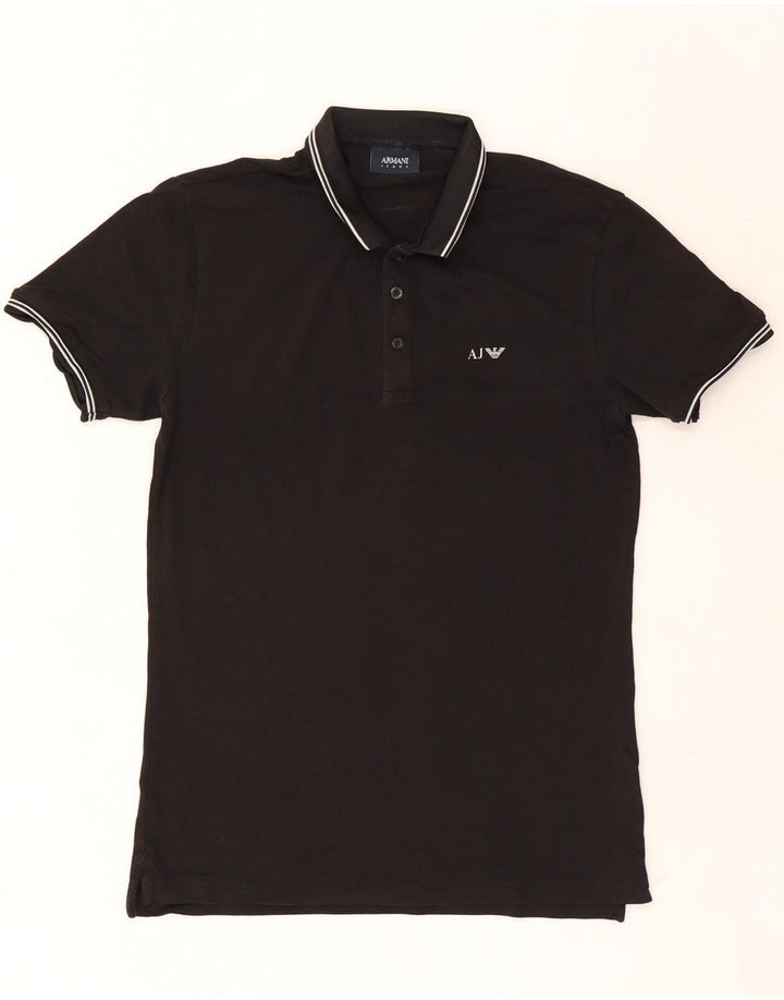 Armani Jeans Mens Polo Shirt Medium Black Striped Cotton