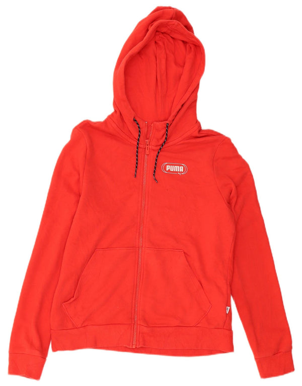 Puma Womens Graphic Zip Hoodie Sweater UK 12 Medium Red Cotton