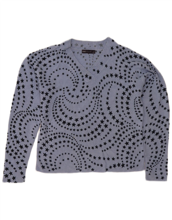 Marks & Spencer Womens Abstract Pattern V-Neck Jumper Sweater UK 12 Medium