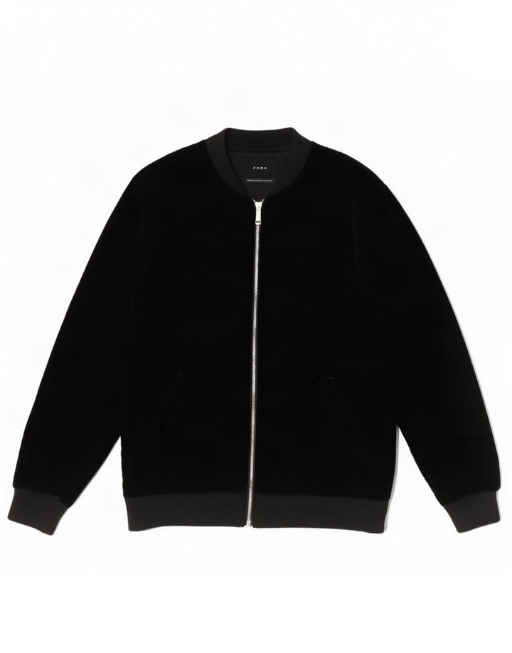 Zara Herre Bomber Jacket UK 40 Large Black Polyester