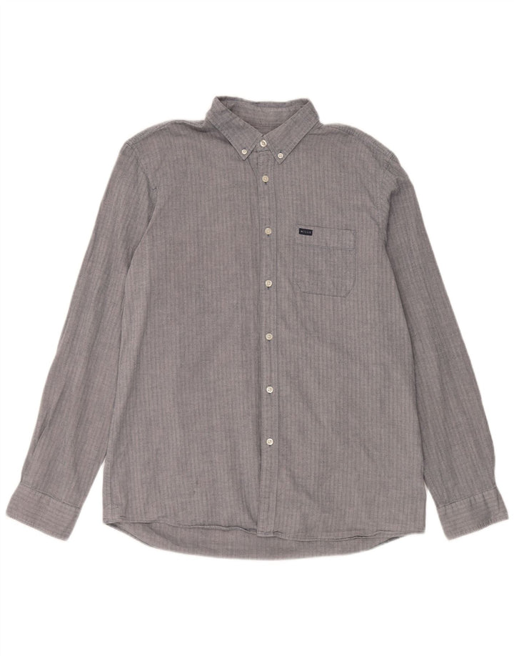 Jack Wills Mens Classic Fit Shirt Large Blue Herringbone Cotton